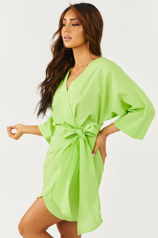 Kiwi 3/4 Kimono Sleeve Short Wrap Dress sold by Lime Lush