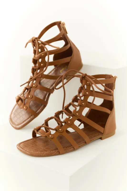 Copper Lace Up Open Toed Gladiator Sandals sold by Lime Lush