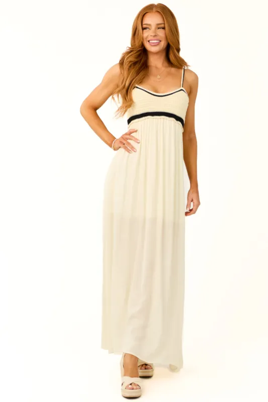 Cream Crochet Bodice Empire Waist Maxi Dress sold by Lime Lush