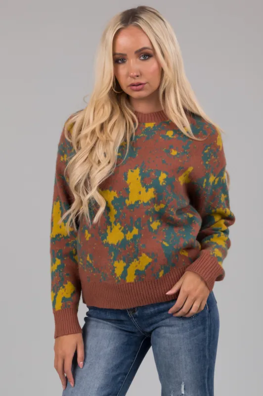 Chestnut Abstract Print Long Sleeve Sweater sold by Lime Lush