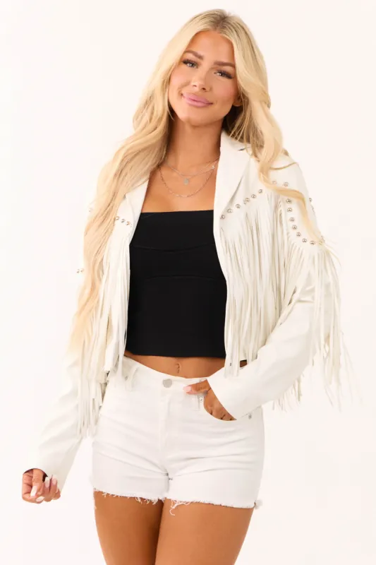 Vanilla Stud Detail Fringe Pleather Jacket sold by Lime Lush