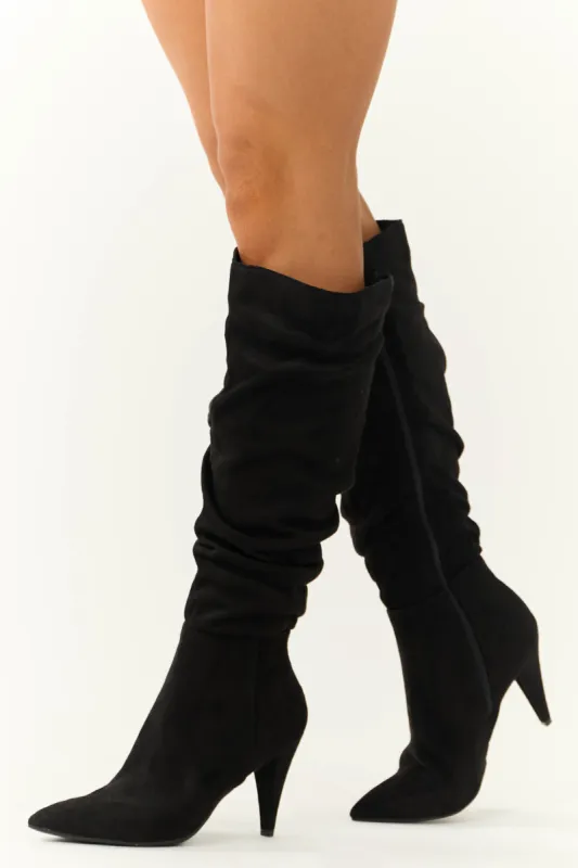 Black Slouchy Side Zip Up Pointed Heel Boots sold by Lime Lush