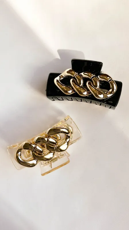 Black and Clear Chain Hair Claw Clips 2 Pack sold by Lime Lush