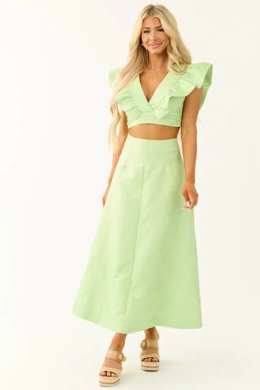 Light Lime Floral Jacquard A Line Midi Skirt sold by Lime Lush