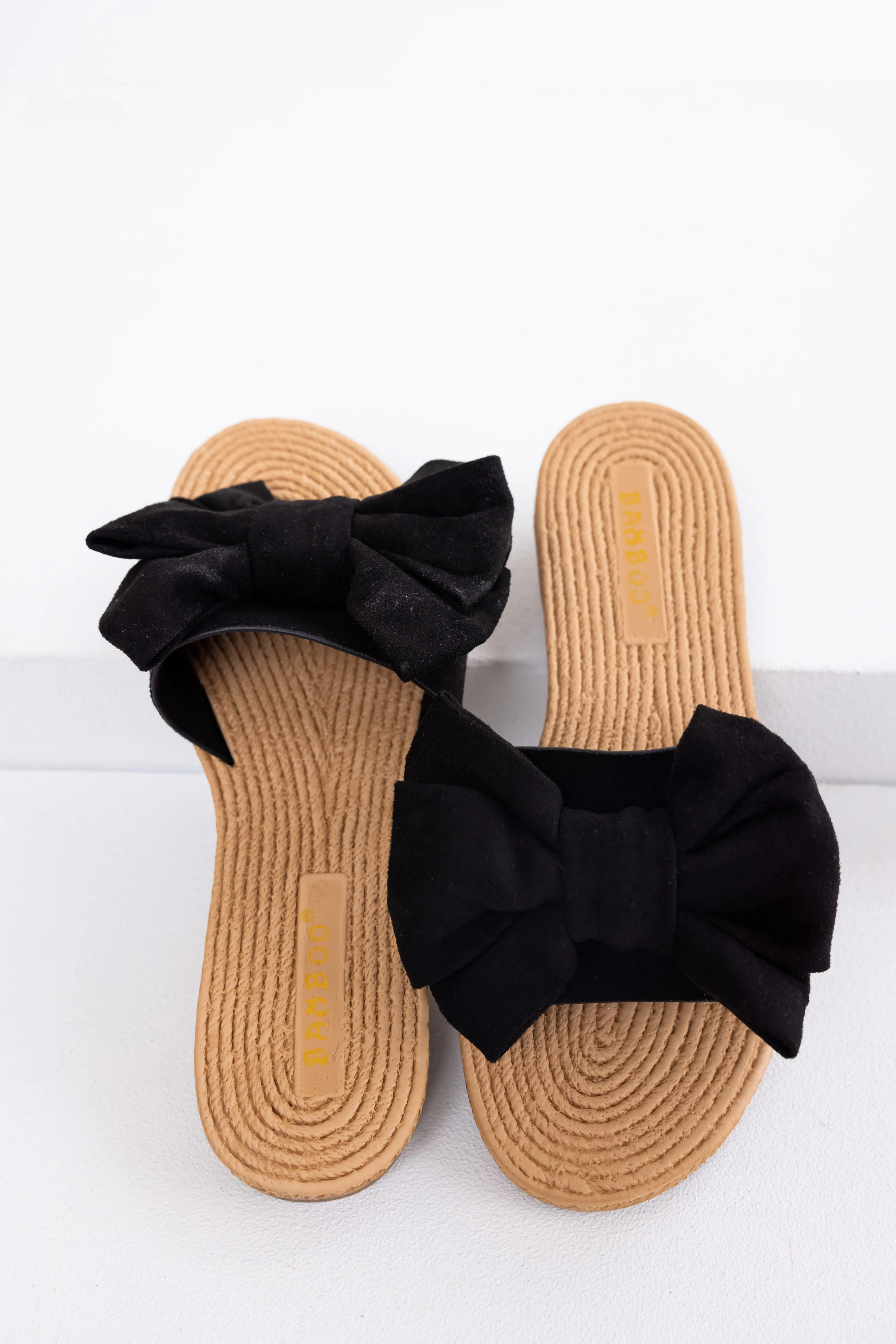 Black Faux Suede Bow Slide On Sandals sold by Lime Lush product image thumbnail 4