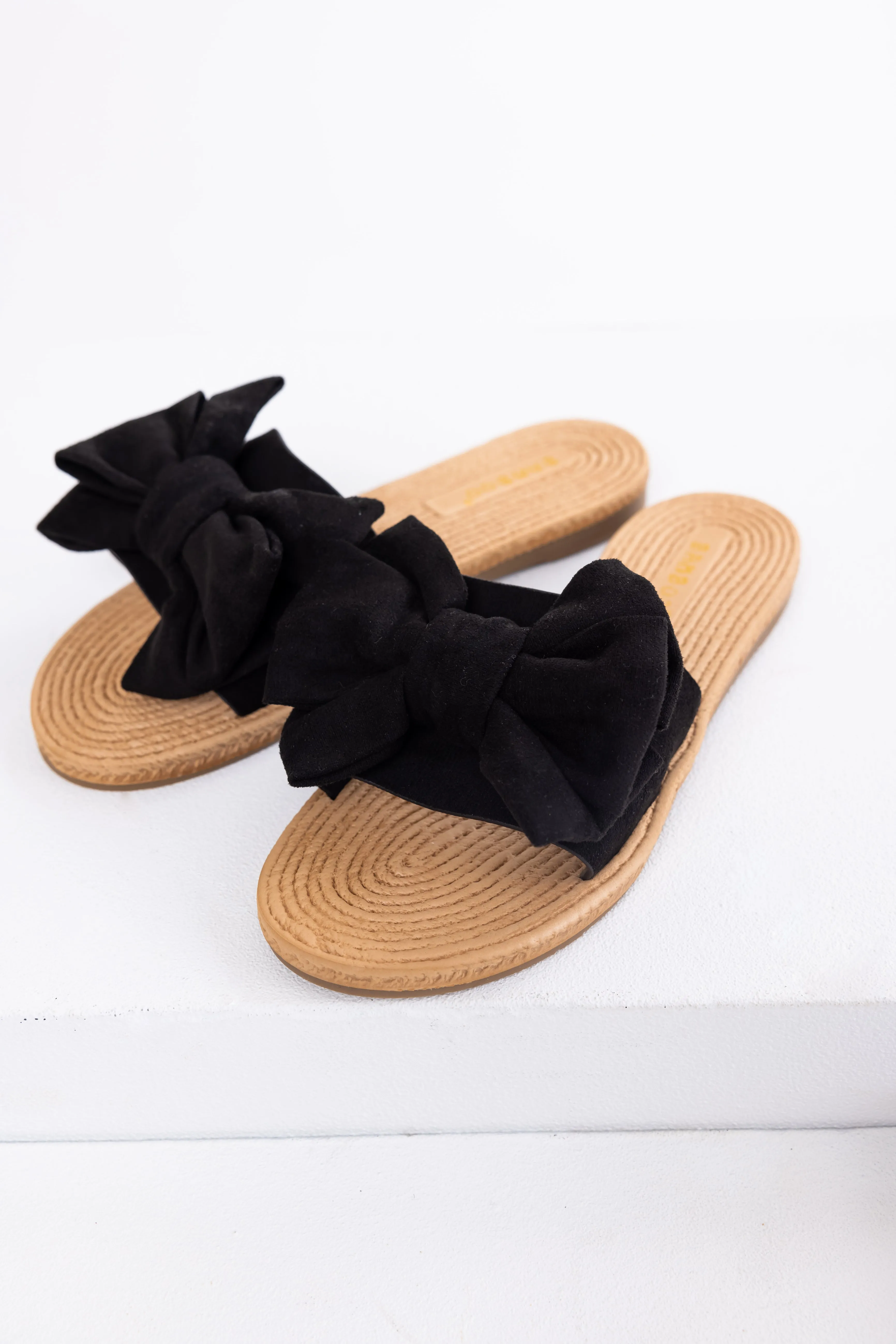 Black Faux Suede Bow Slide On Sandals sold by Lime Lush product image thumbnail 2