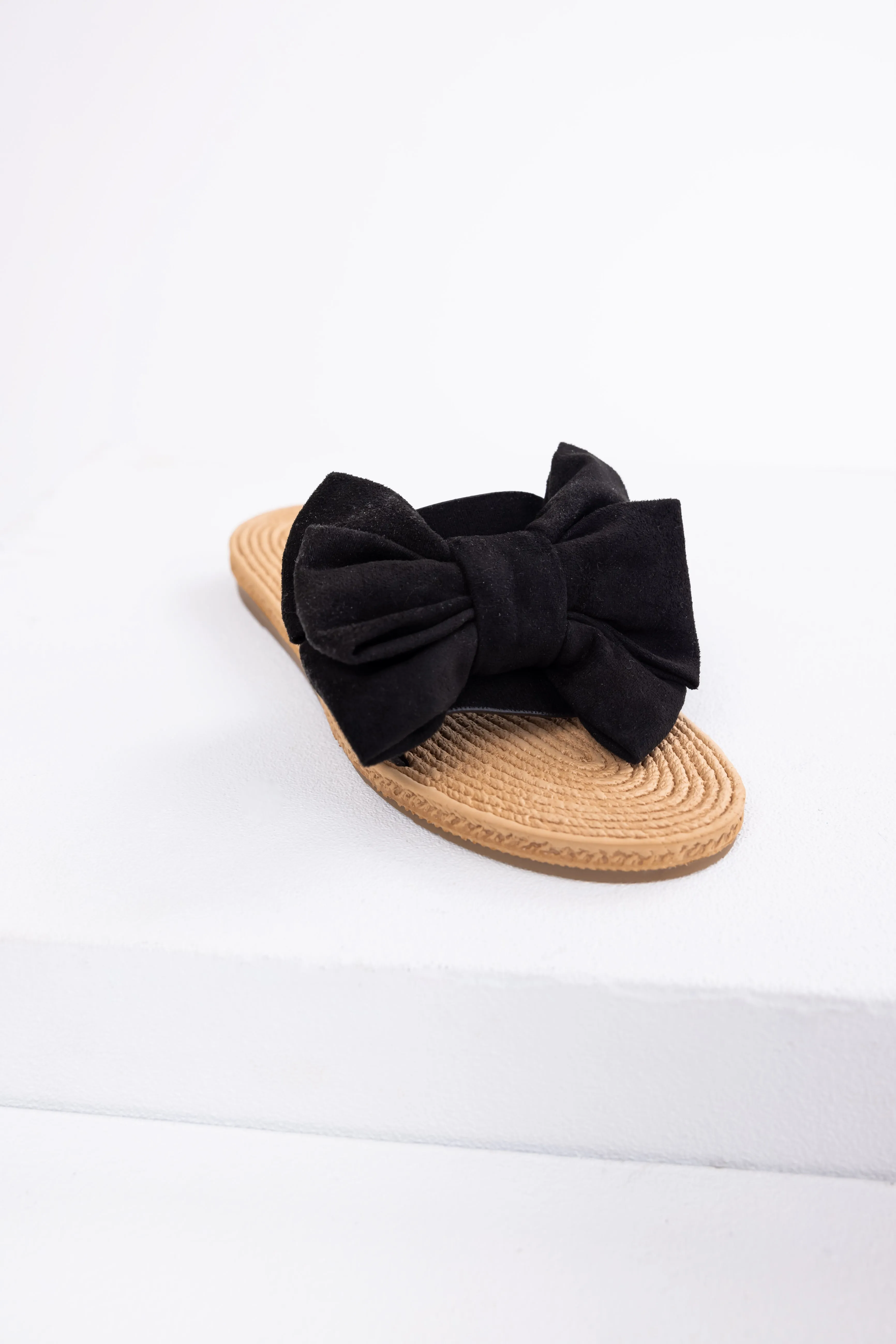Black Faux Suede Bow Slide On Sandals sold by Lime Lush product image thumbnail 5