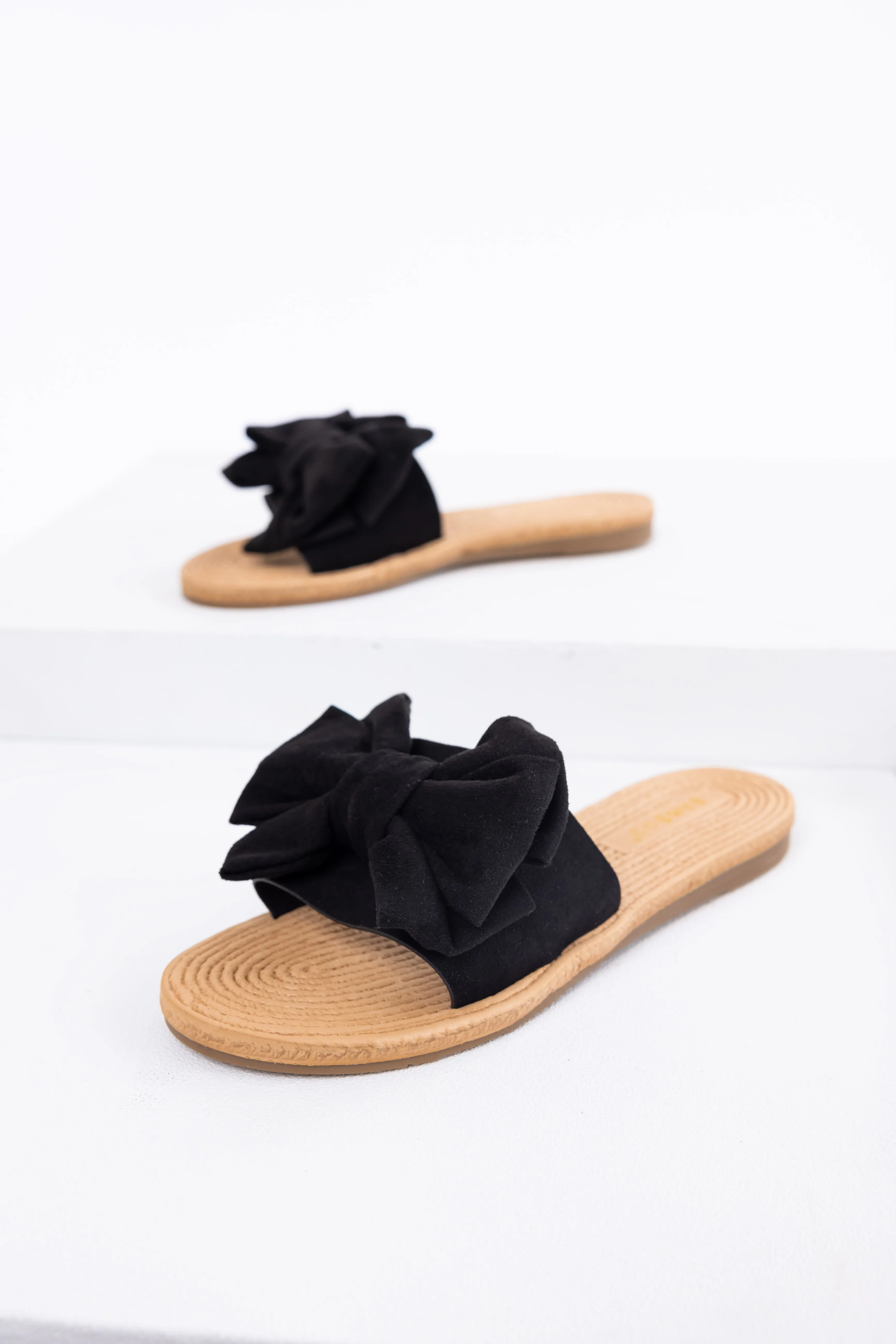 Black Faux Suede Bow Slide On Sandals sold by Lime Lush product image thumbnail 3