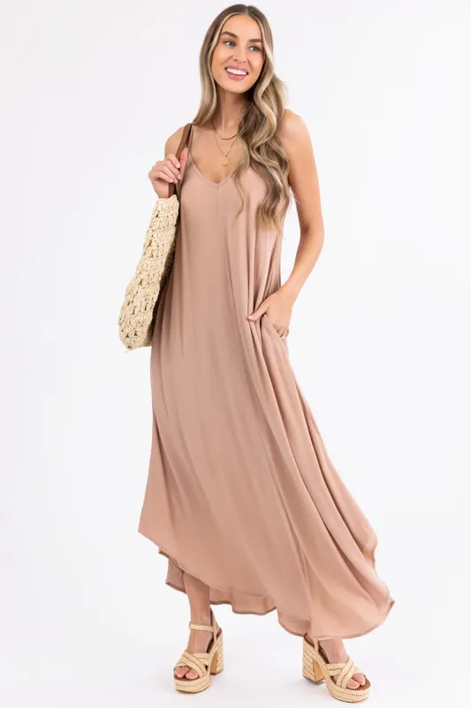 Copper Sleeveless V Neck Textured Maxi Dress sold by Lime Lush