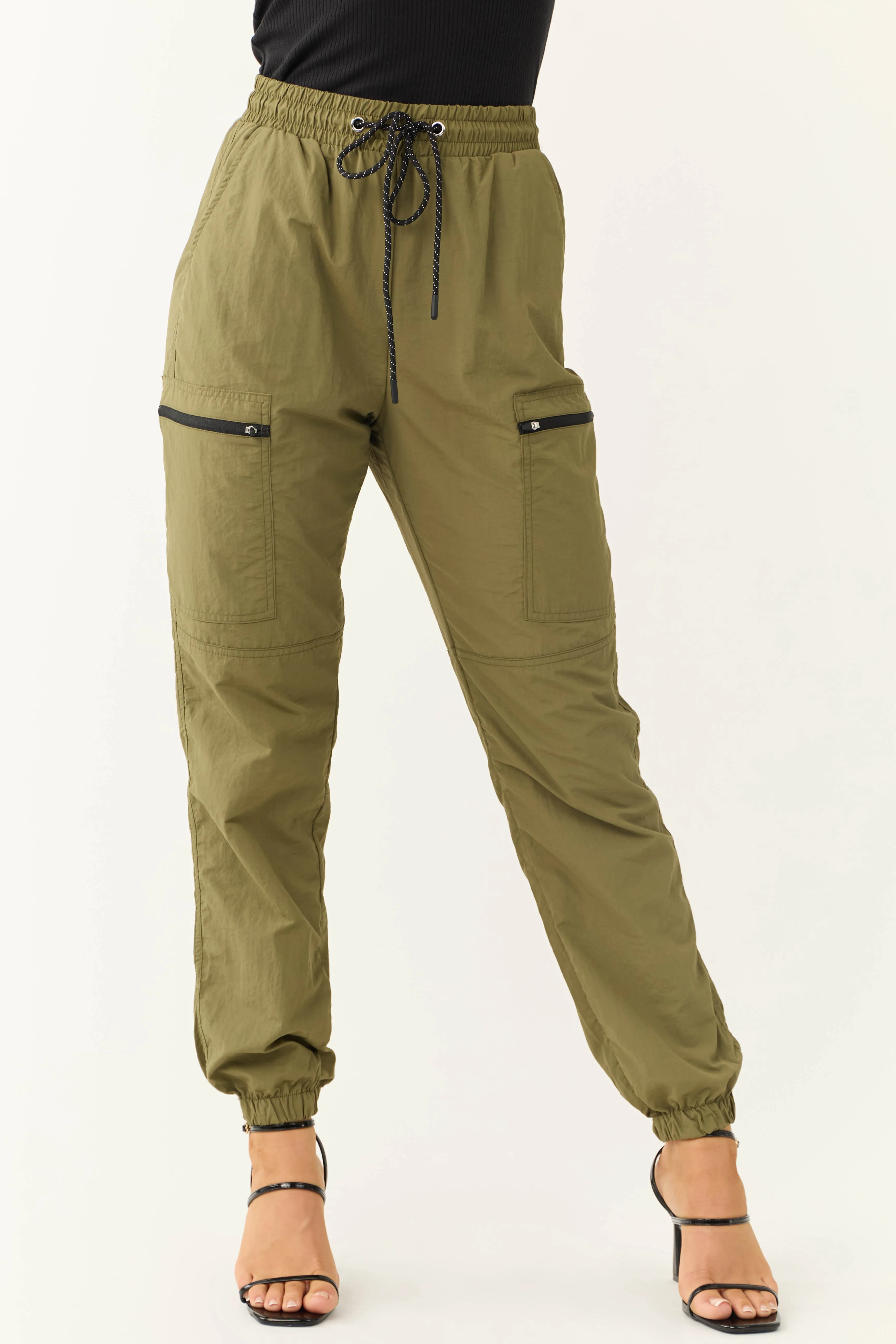 Olive Zipper Pocket Windbreaker Joggers sold by Lime Lush product image thumbnail 2