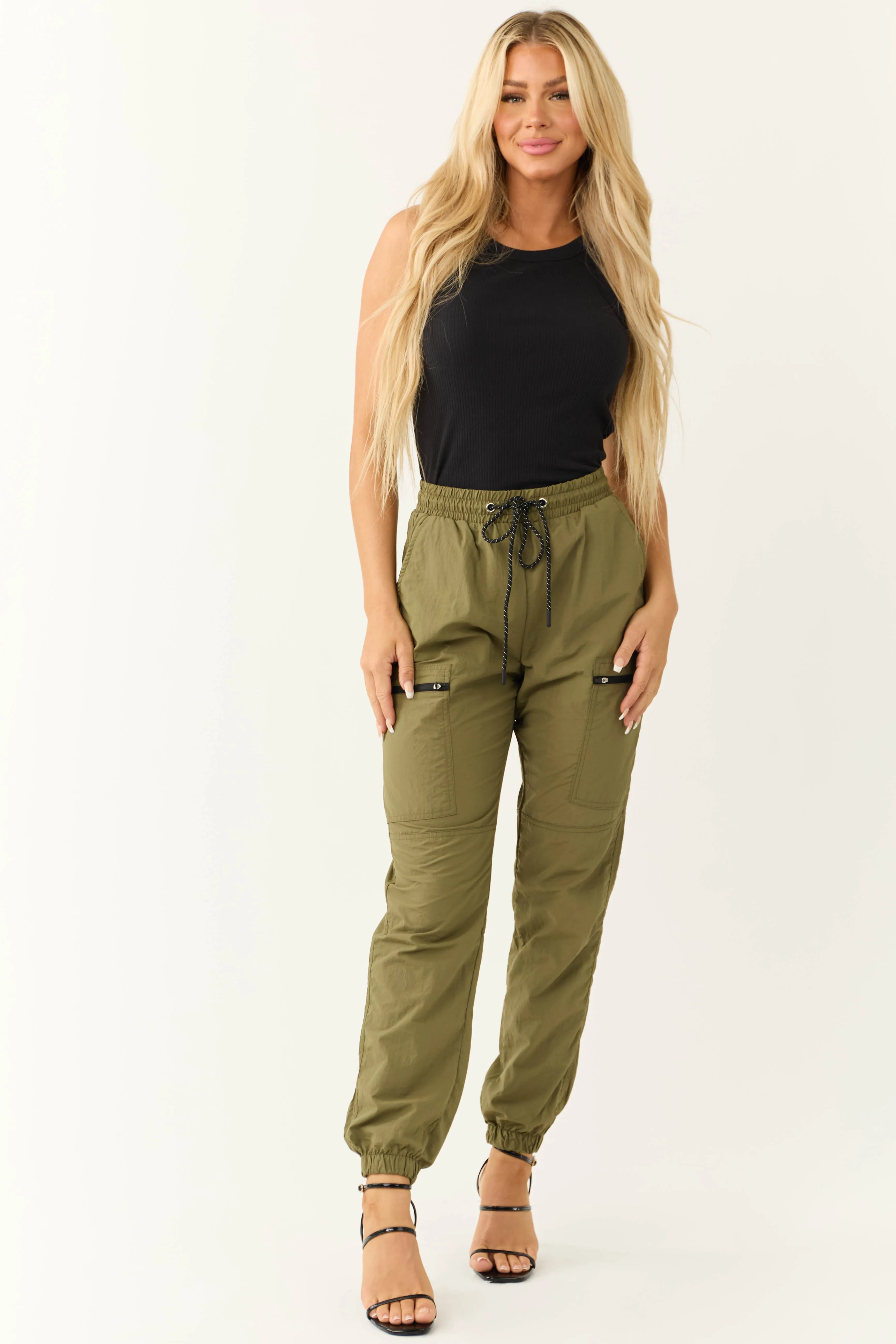 Olive Zipper Pocket Windbreaker Joggers sold by Lime Lush