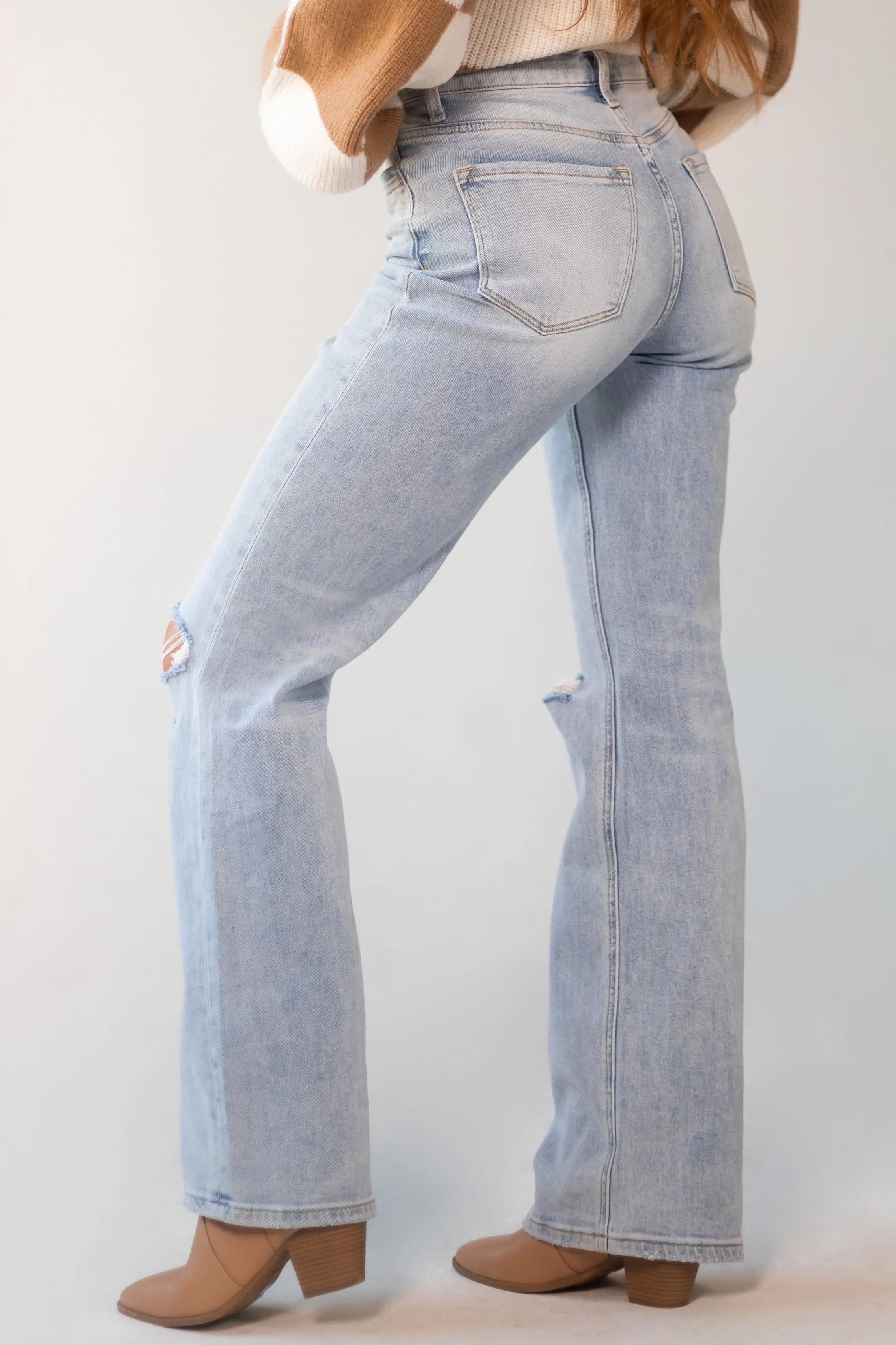 Vervet Light Wash 90s Vintage Flare Distressed Jeans sold by Lime Lush product image thumbnail 4