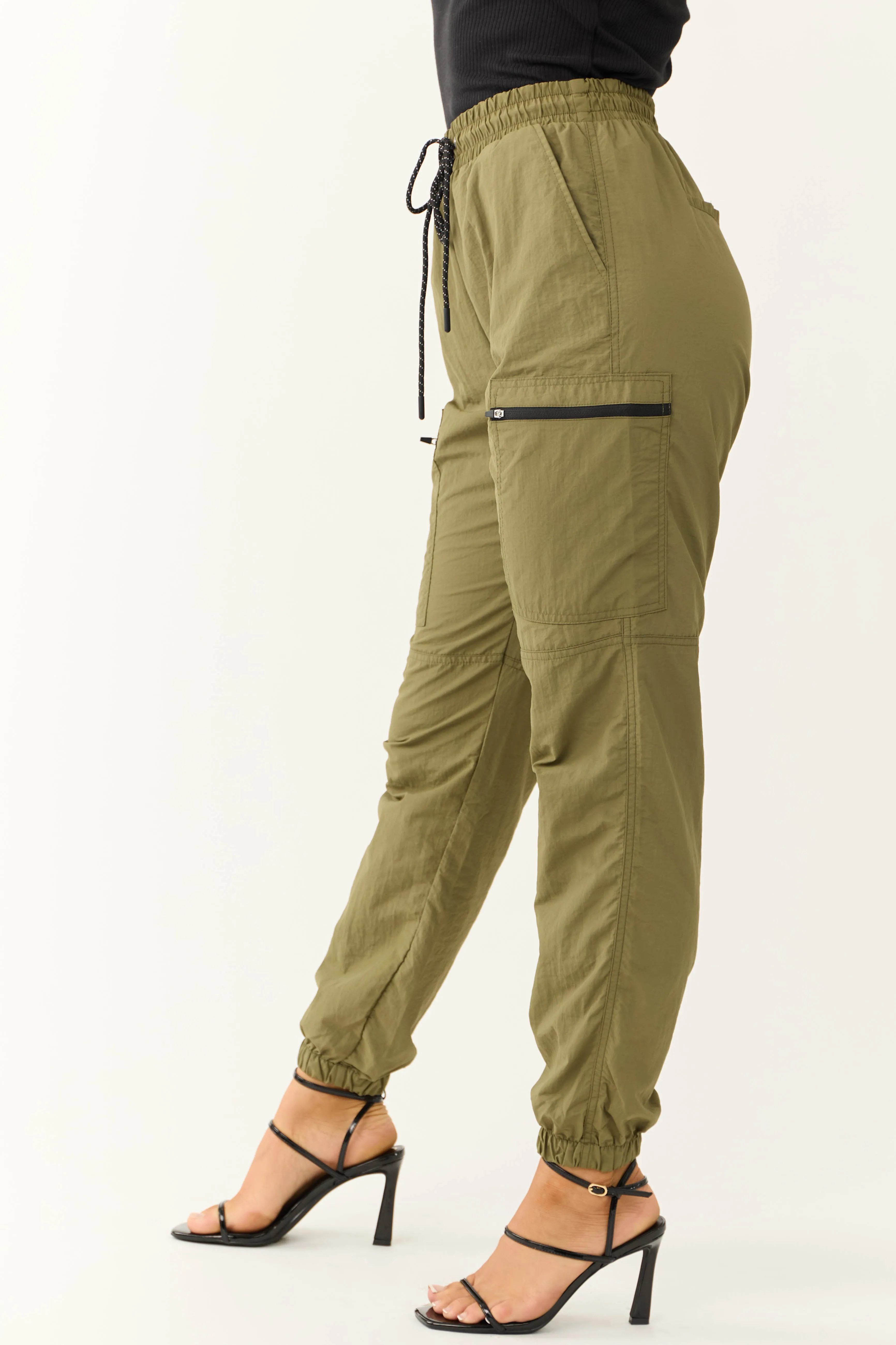 Olive Zipper Pocket Windbreaker Joggers sold by Lime Lush product image thumbnail 3