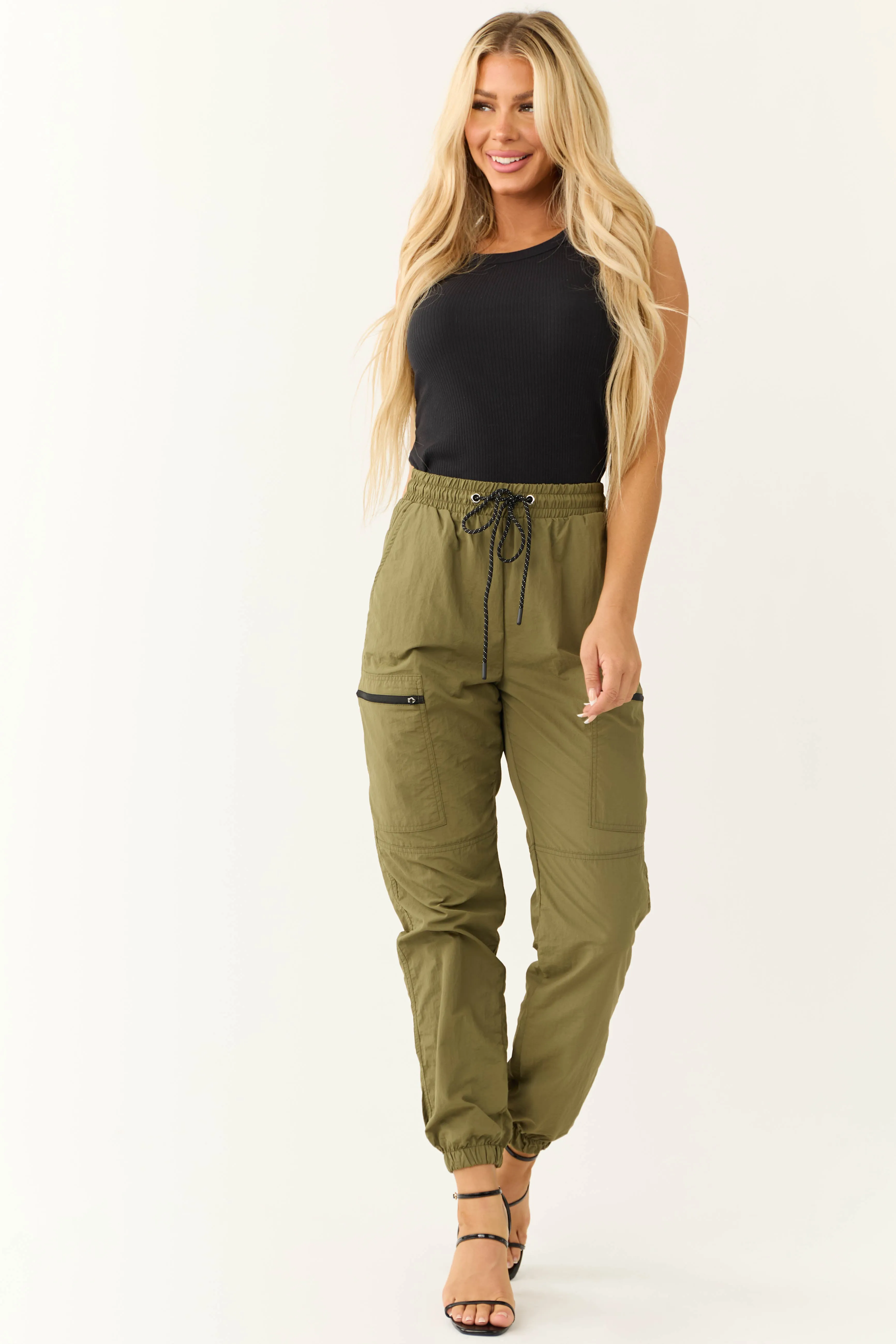 Olive Zipper Pocket Windbreaker Joggers sold by Lime Lush product image thumbnail 5