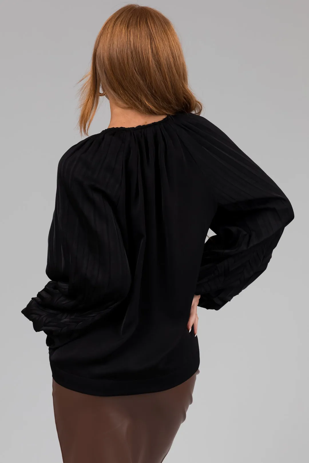 Black V Neck Pleated Detail Long Sleeve Top sold by Lime Lush product image thumbnail 5