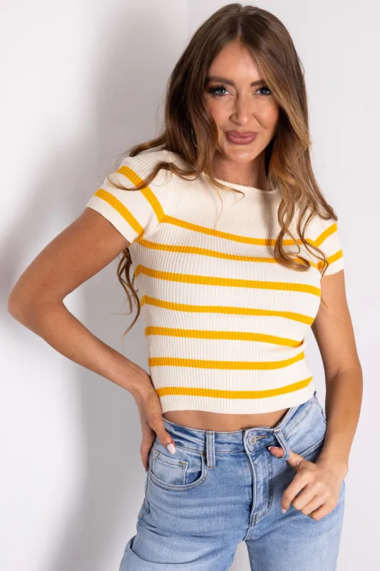 Honey and Cream Striped Ribbed Knit Top sold by Lime Lush
