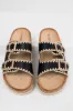 Black Thread Trim Buckle Cork Slide Sandals sold by Lime Lush