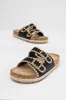 Black Thread Trim Buckle Cork Slide Sandals sold by Lime Lush
