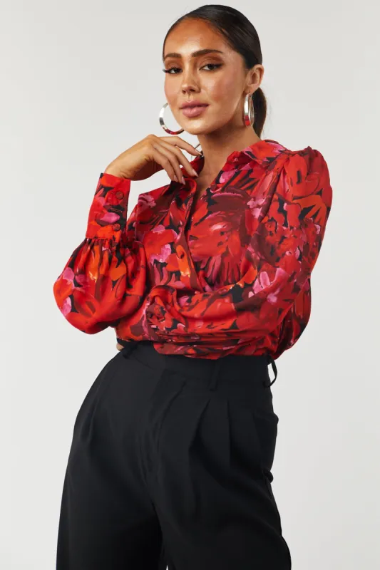 Cherry Floral Print Long Sleeve Button Up Top sold by Lime Lush