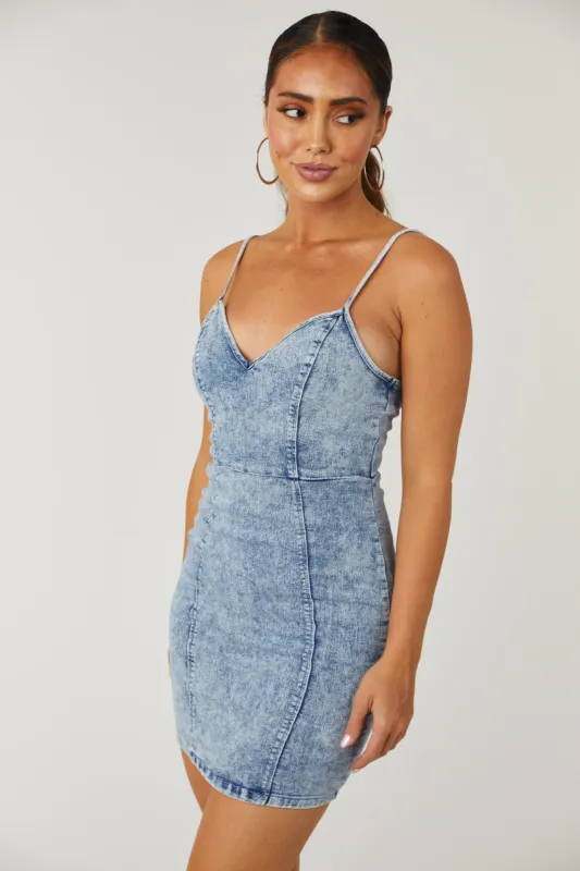 Light Acid Wash Sleeveless Denim Mini Dress sold by Lime Lush