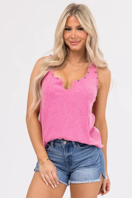 Bubblegum Mineral Washed Studded Detail Tank Top sold by Lime Lush