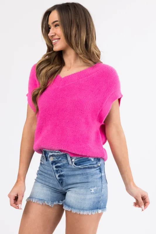 She+Sky Magenta V Neck Textured Sweater Vest sold by Lime Lush