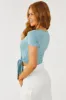 Dusty Turquoise Short Sleeve Cropped Wrap Top sold by Lime Lush