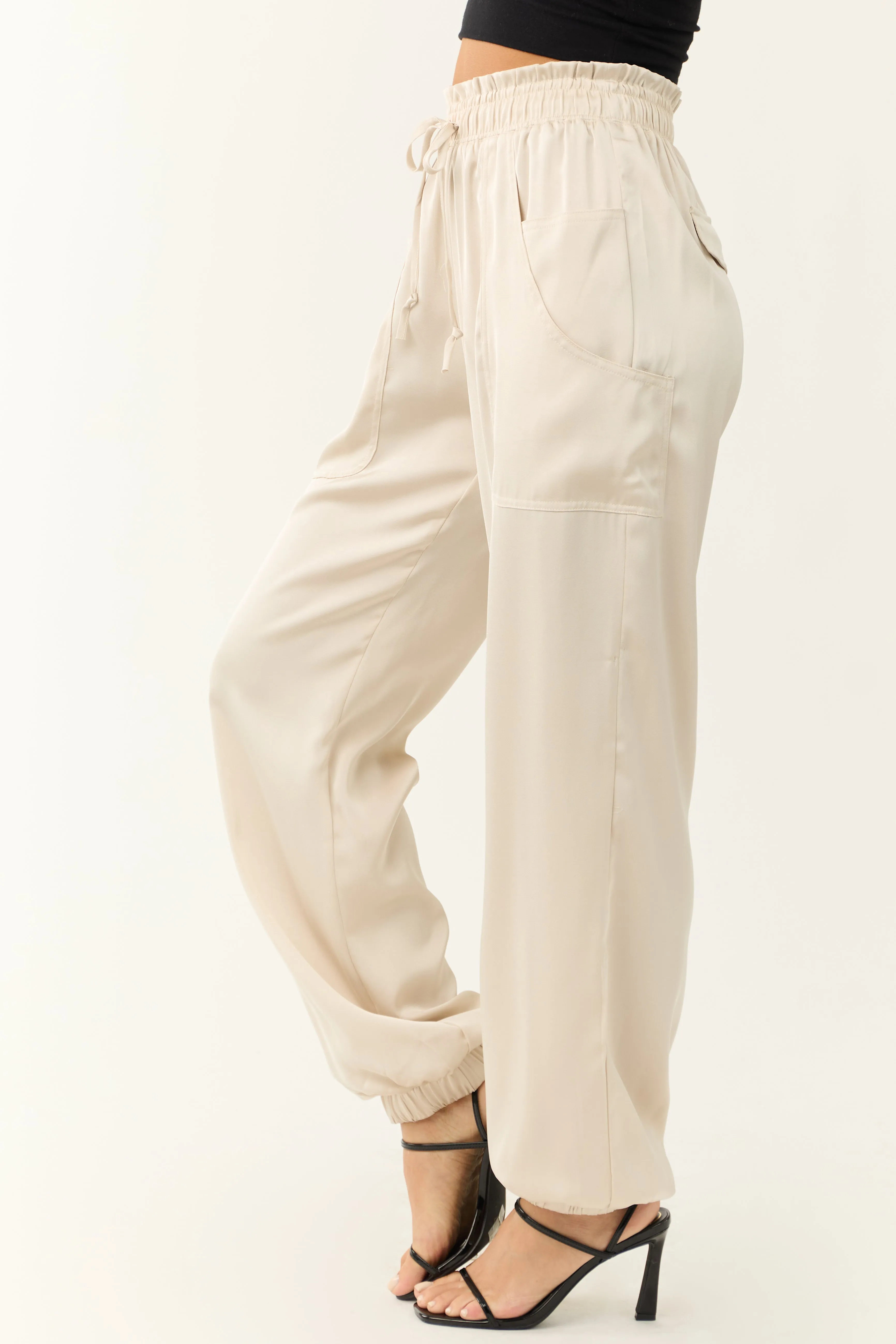 Vanilla Elastic Waist Satin Joggers sold by Lime Lush product image thumbnail 4