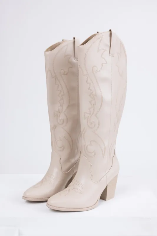 Vanilla Knee High Block High Heel Western Boots sold by Lime Lush