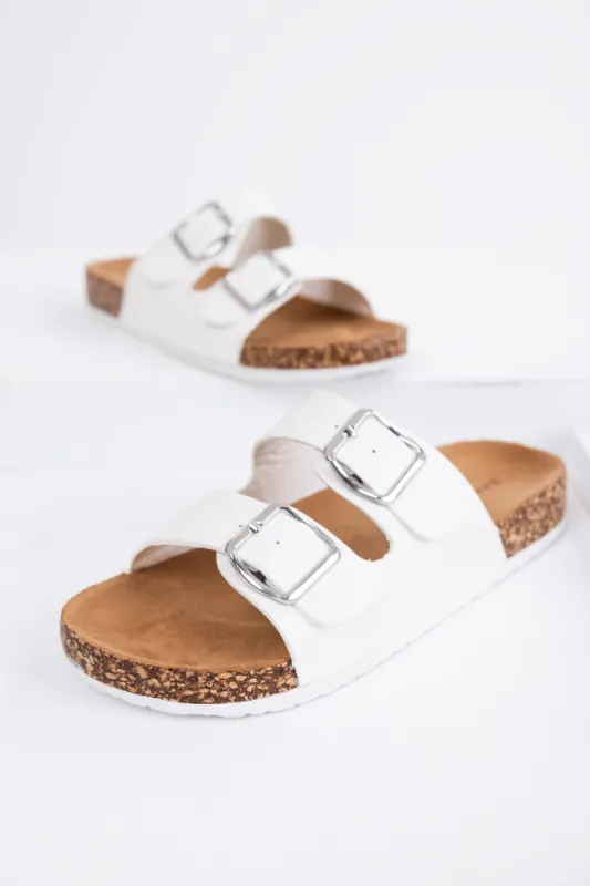 Ivory Double Buckle Slide On Sandals sold by Lime Lush