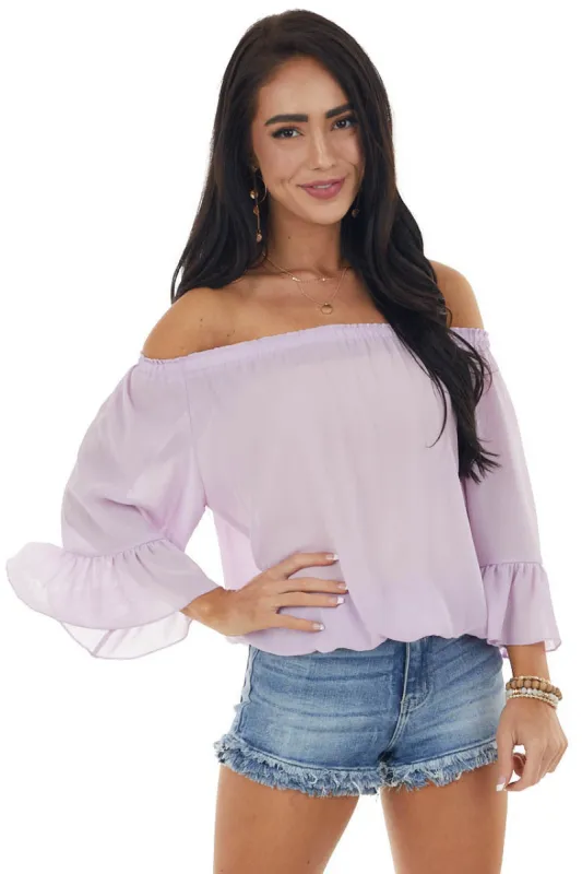 Lavender Off The Shoulder Top with Ruffle Detail sold by Lime Lush