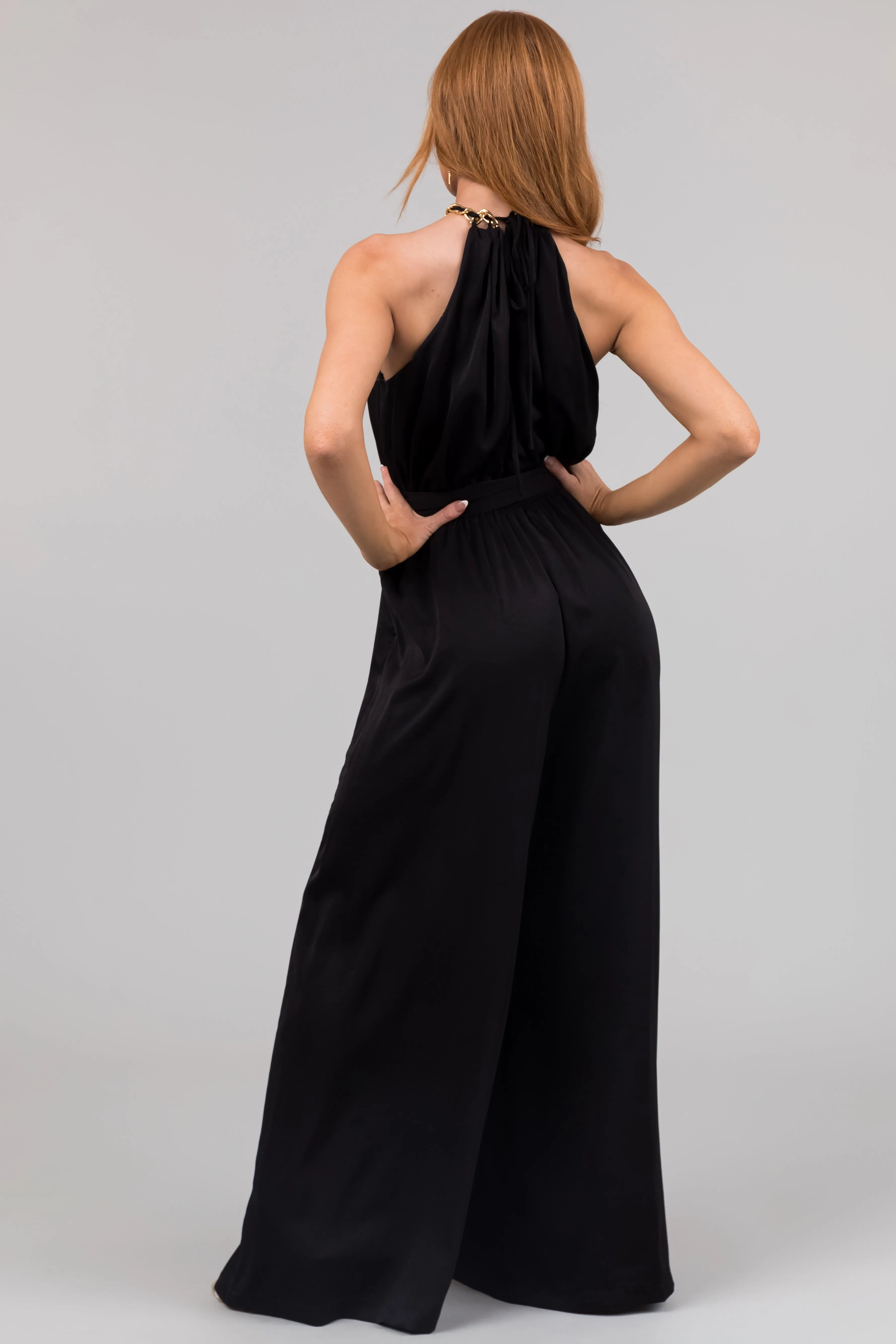 Black Sleeveless Chain Neckline Jumpsuit sold by Lime Lush product image thumbnail 5