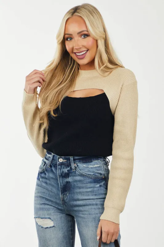 Black and Camel Colorblock Front Cut Out Sweater sold by Lime Lush