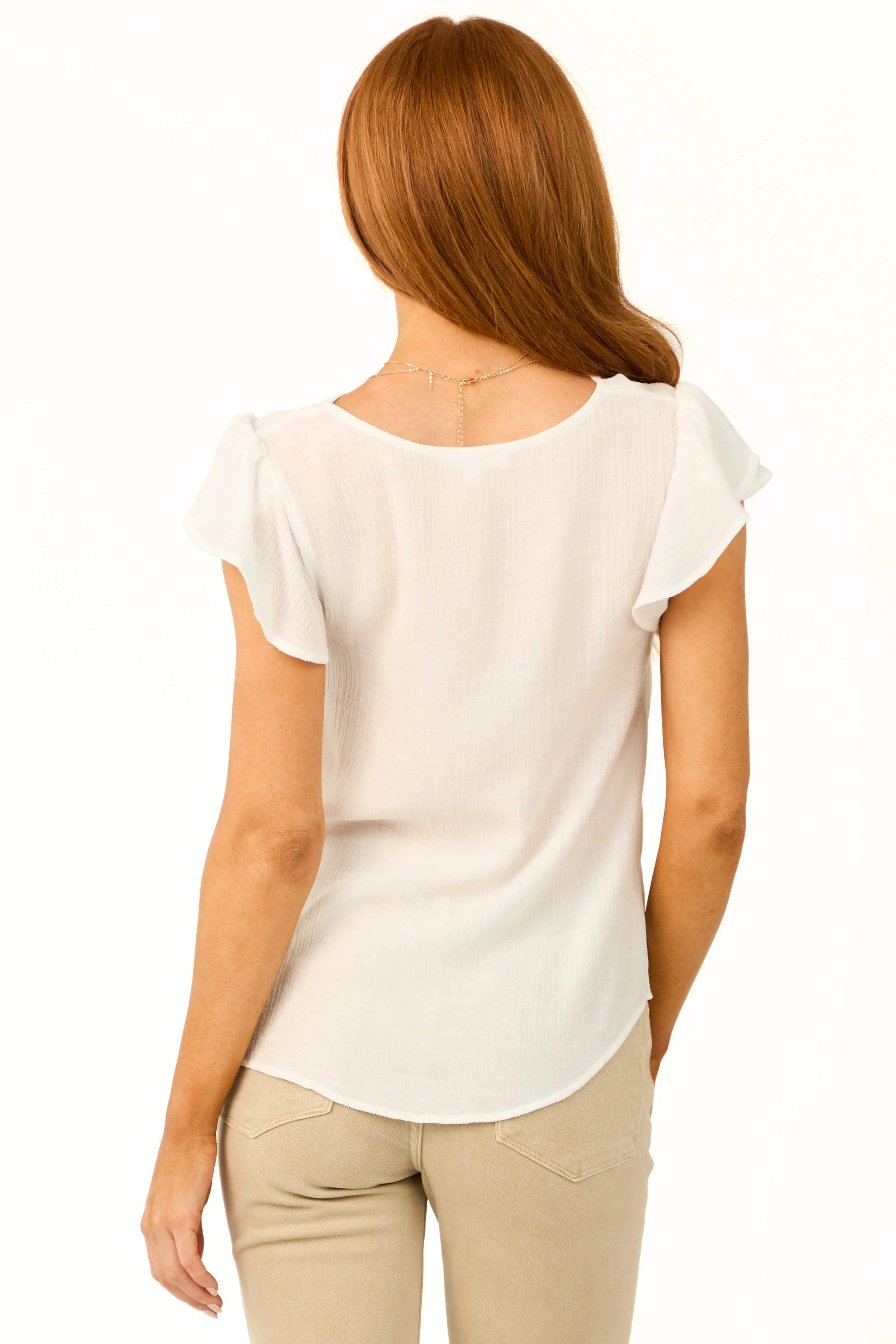 Ivory Scallop Trimmed V Neck Blouse sold by Lime Lush product image thumbnail 4