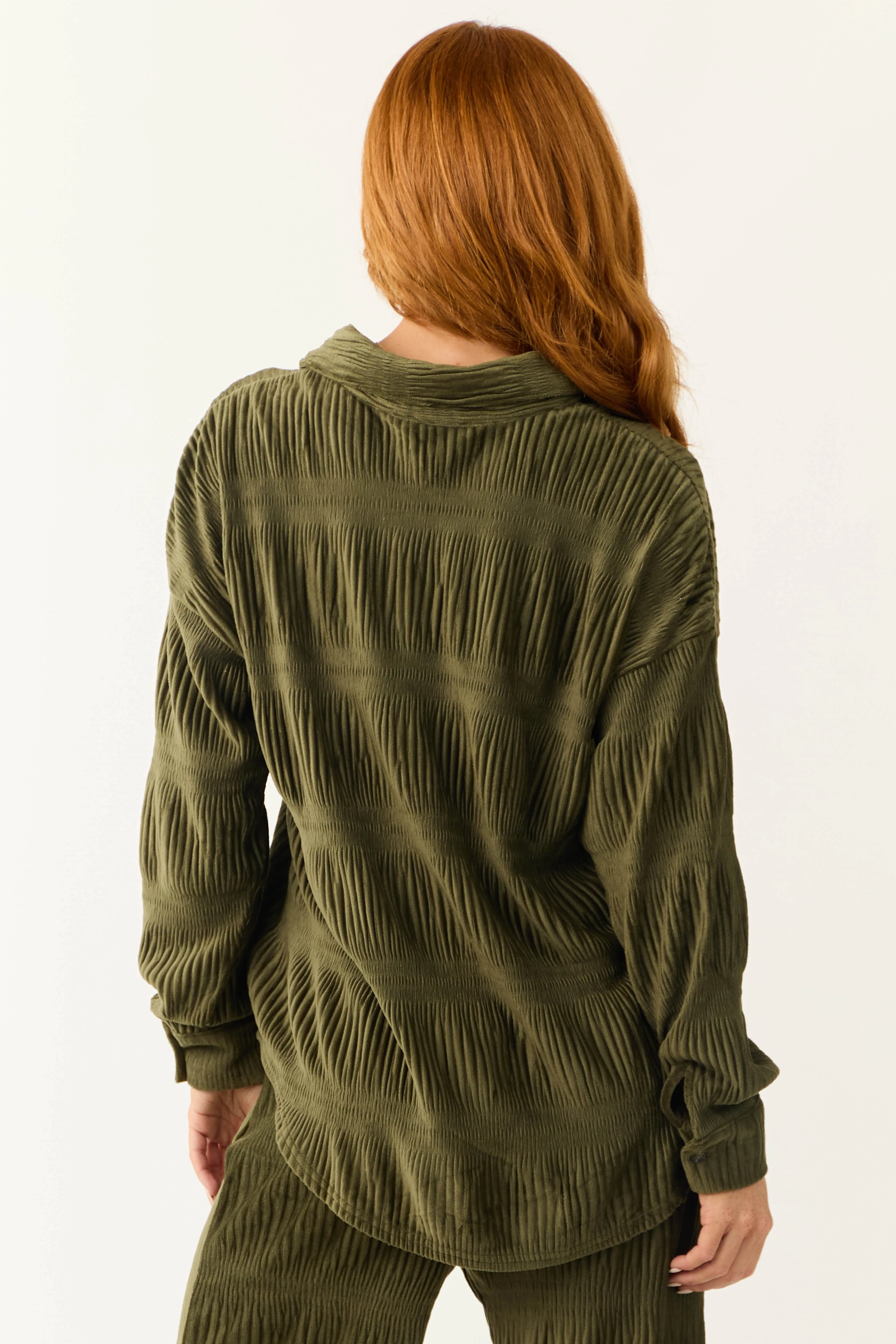 Olive Super Soft Crinkle Velvet Button Top sold by Lime Lush product image thumbnail 5