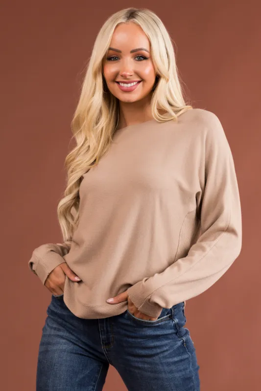 Latte Ribbed Trim Super Soft Light Sweater sold by Lime Lush