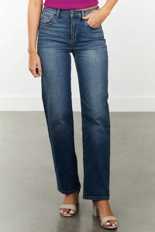 Sneak Peek Medium Vintage Wash High Waisted Straight Jeans sold by Lime Lush