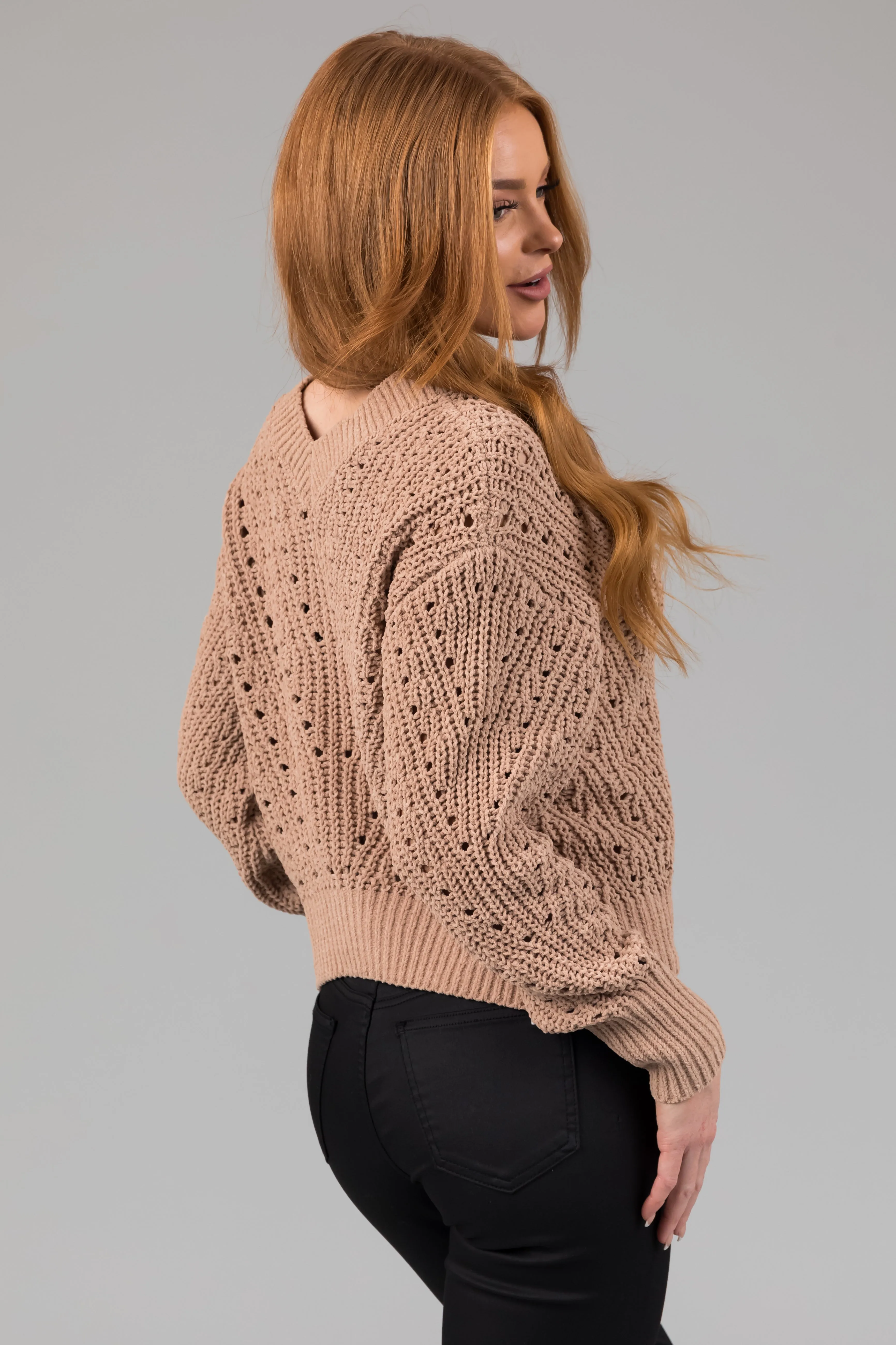 Latte Pointelle Cut Out Chenille Sweater sold by Lime Lush product image thumbnail 5