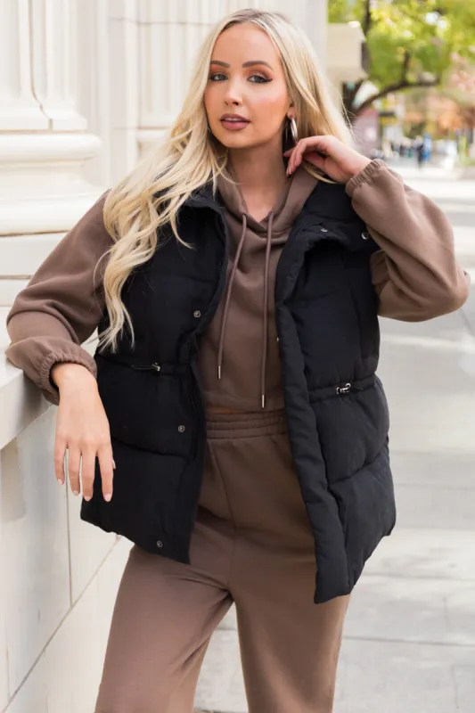 Black Soft Quilted Oversized Puffer Vest sold by Lime Lush