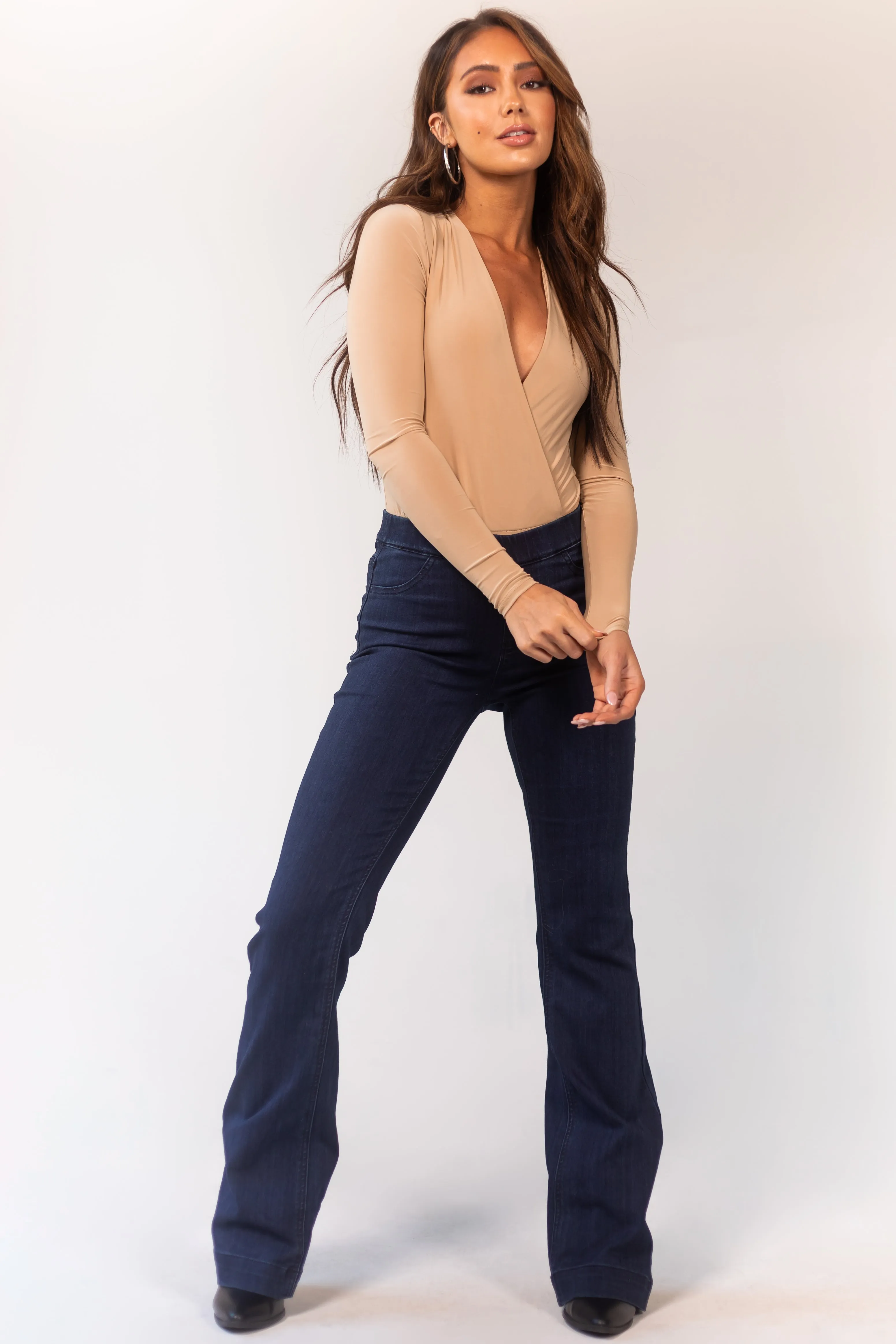 Camel Plunging Surplice Long Sleeve Bodysuit sold by Lime Lush product image thumbnail 3