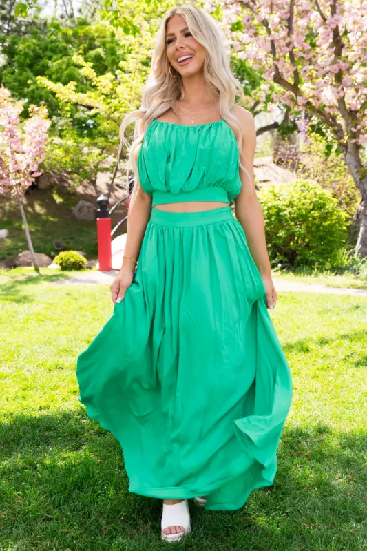 Flying Tomato Kelly Green Crop Top and Maxi Skirt sold by Lime Lush