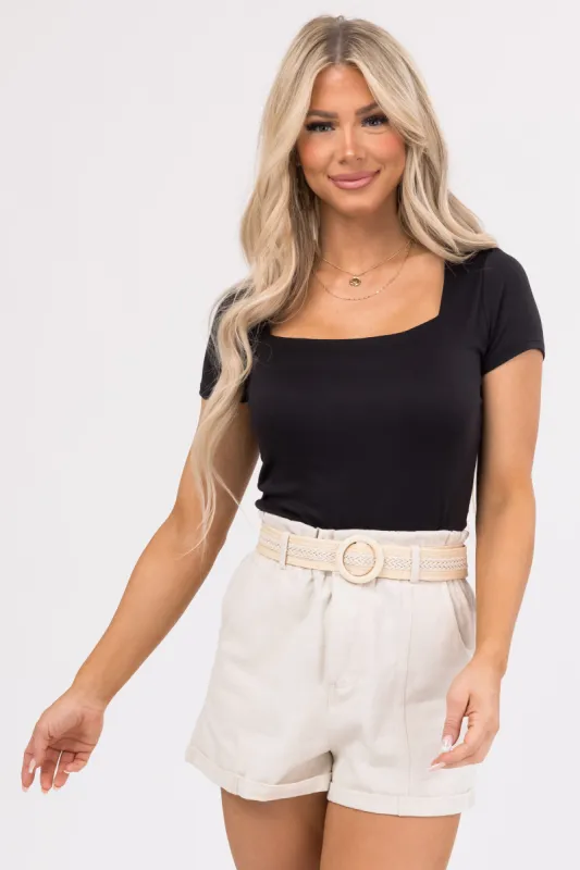 Black Square Neck Short Sleeve Basic Top sold by Lime Lush