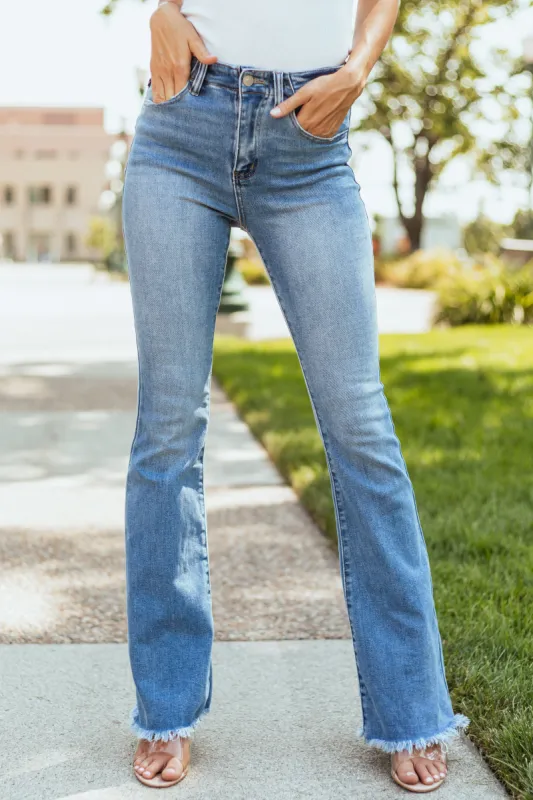 KanCan Medium Wash High Rise Flare Jeans sold by Lime Lush