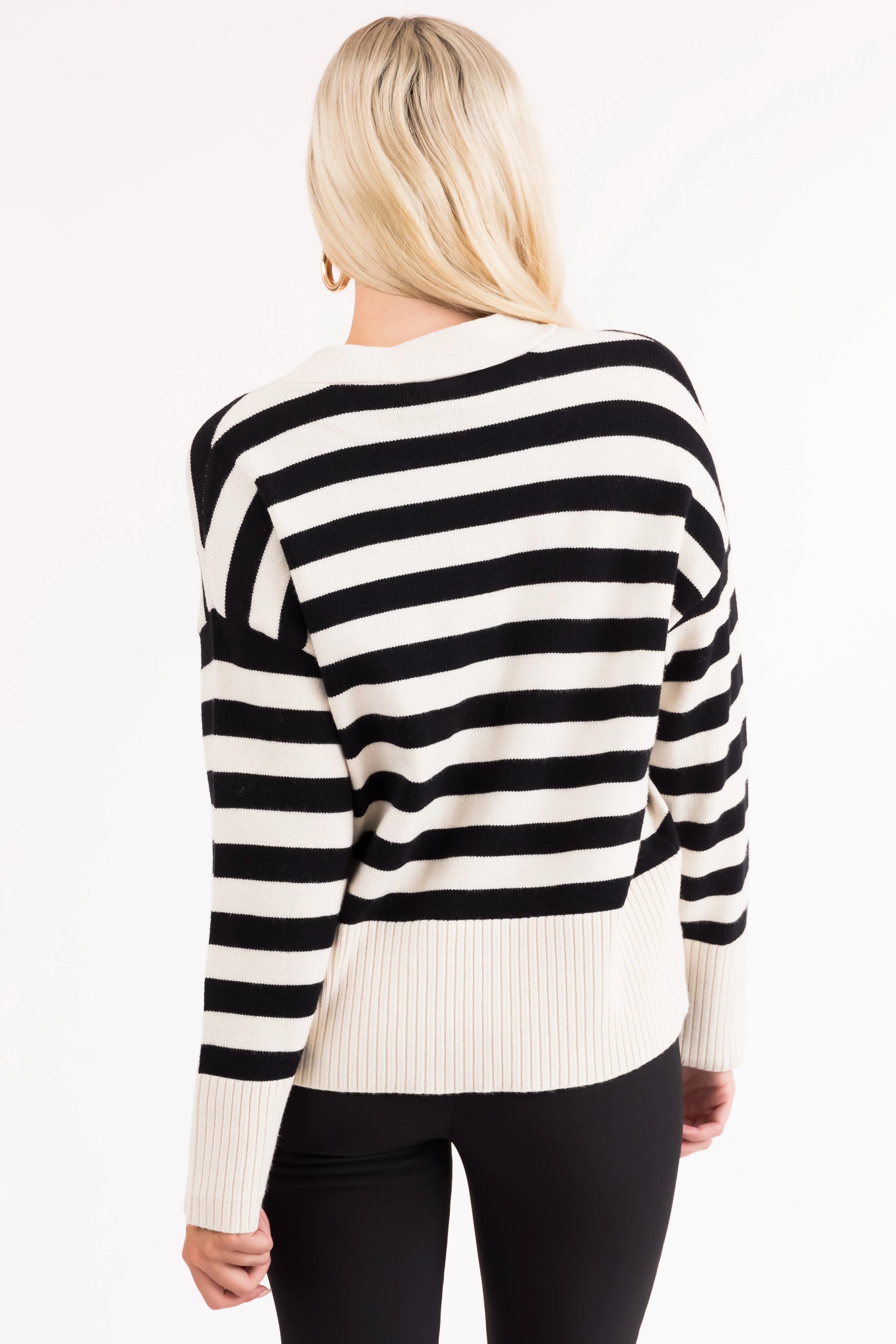 Black and Vanilla Striped Button Up Cardigan sold by Lime Lush product image thumbnail 5