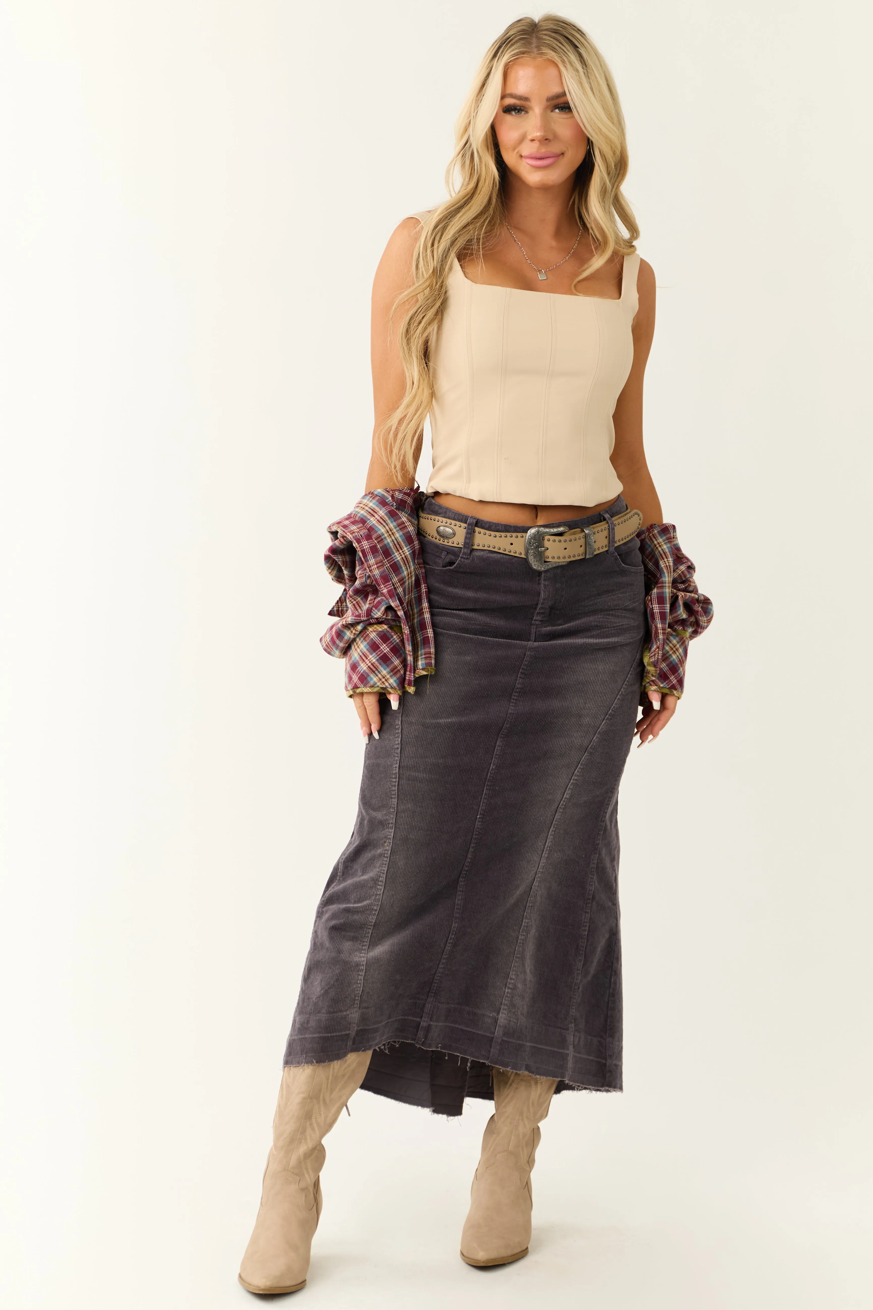 Quartz Corduroy Textured High Low Maxi Skirt sold by Lime Lush product image thumbnail 5