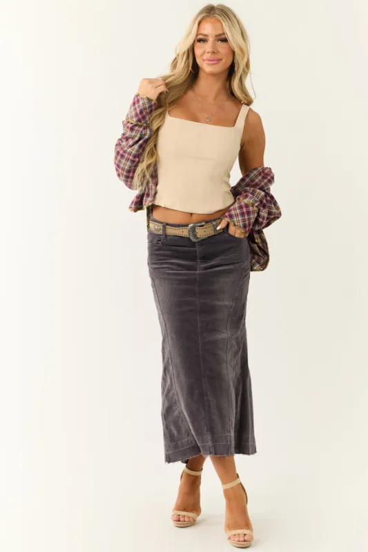 Quartz Corduroy Textured High Low Maxi Skirt sold by Lime Lush