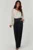 Black Satin High Waisted Wide Leg Pants with Pockets sold by Lime Lush