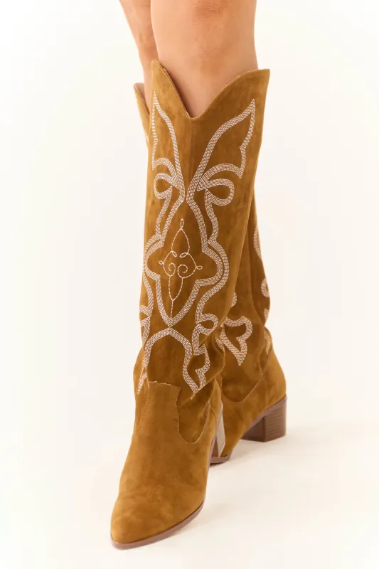 Sepia Pointed Toe Knee High Western Boots sold by Lime Lush