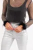 Black Rhinestone Sheer Feather Sleeve Crop Top sold by Lime Lush