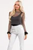 Black Rhinestone Sheer Feather Sleeve Crop Top sold by Lime Lush